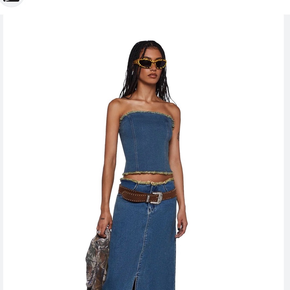 Blue Denim Motel Strapless Crop Top